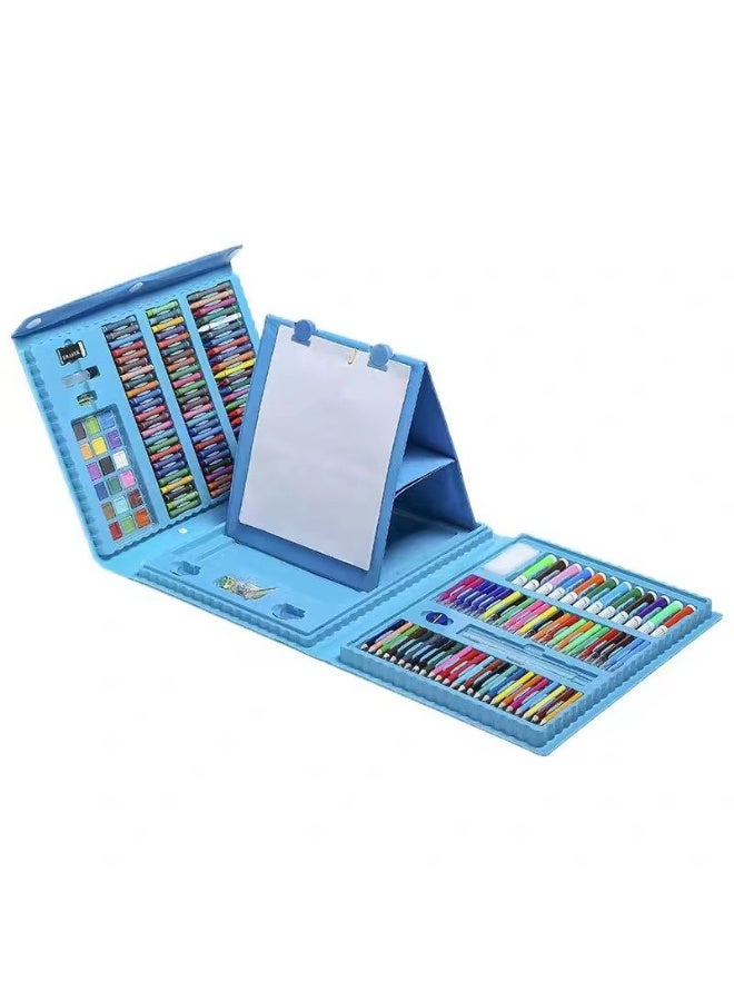 OKIKI 208 PCS Art Supplies, BRAND Drawing Art Kit for Kids Adults Art Set with Double Sided Trifold Easel, Oil Pastels, Crayons (Blue) - Image 3